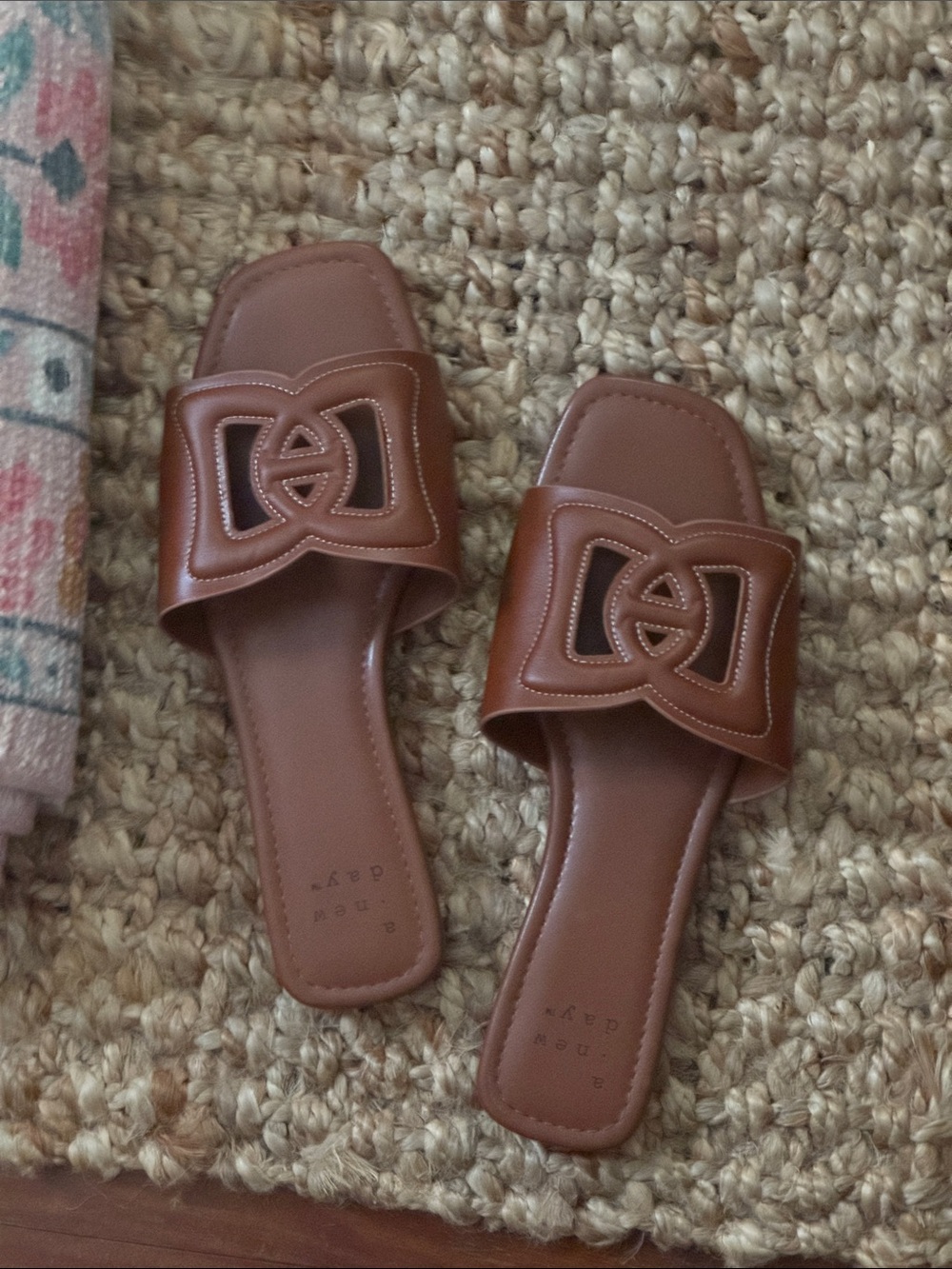 a new day Brown Slide Sandals with Cutout Detail